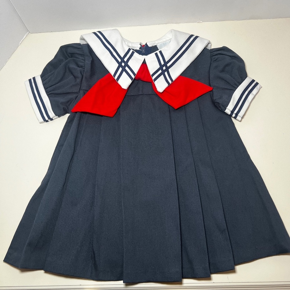 Vintage Dead Stock NWT Sailors Dress Pleated Navy Coastal Toddler 18M